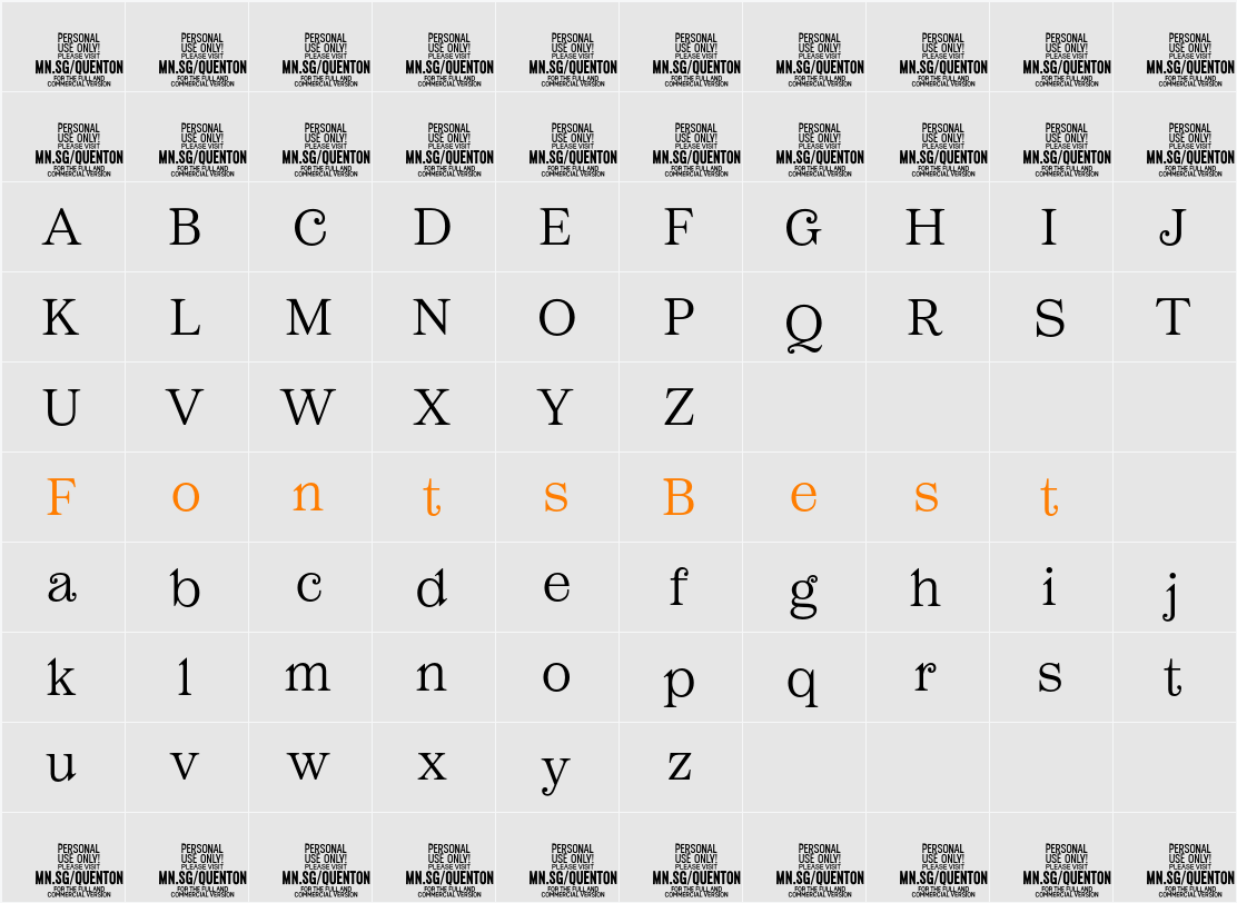Quenton Serif PERSONAL USE Character Map