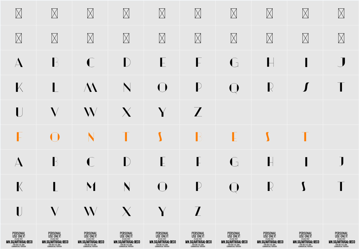 Artisual Deco Thin PERSONAL USE ONLY PERSONAL USE ONLY Character Map