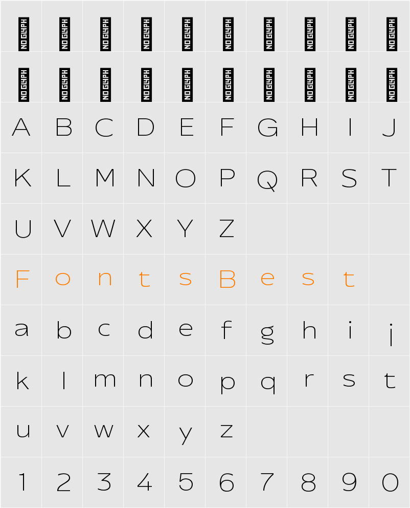 Performa Ex Thin Character Map