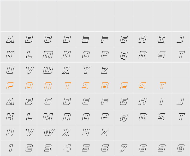 Astro Armada Outline Italic Character Map