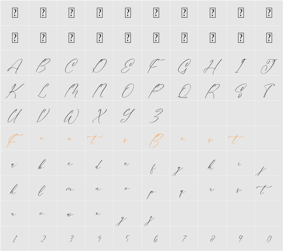 Gladista Arabela Character Map
