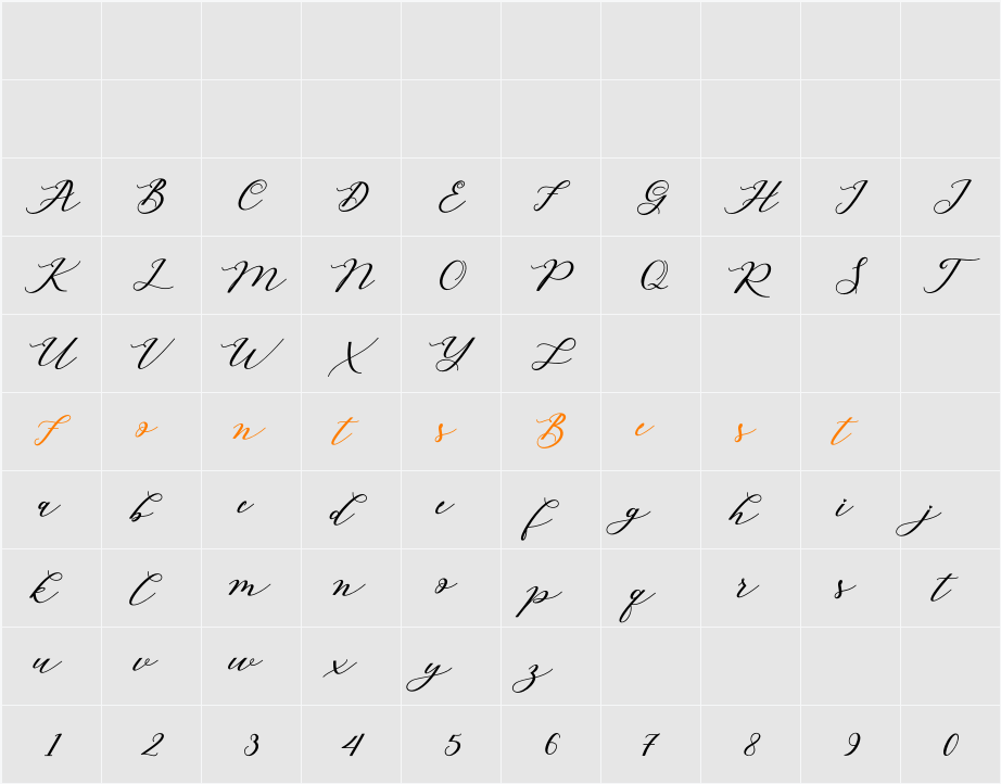 Autines Script Character Map