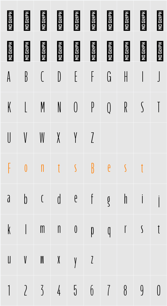 Performa Cm Thin Character Map