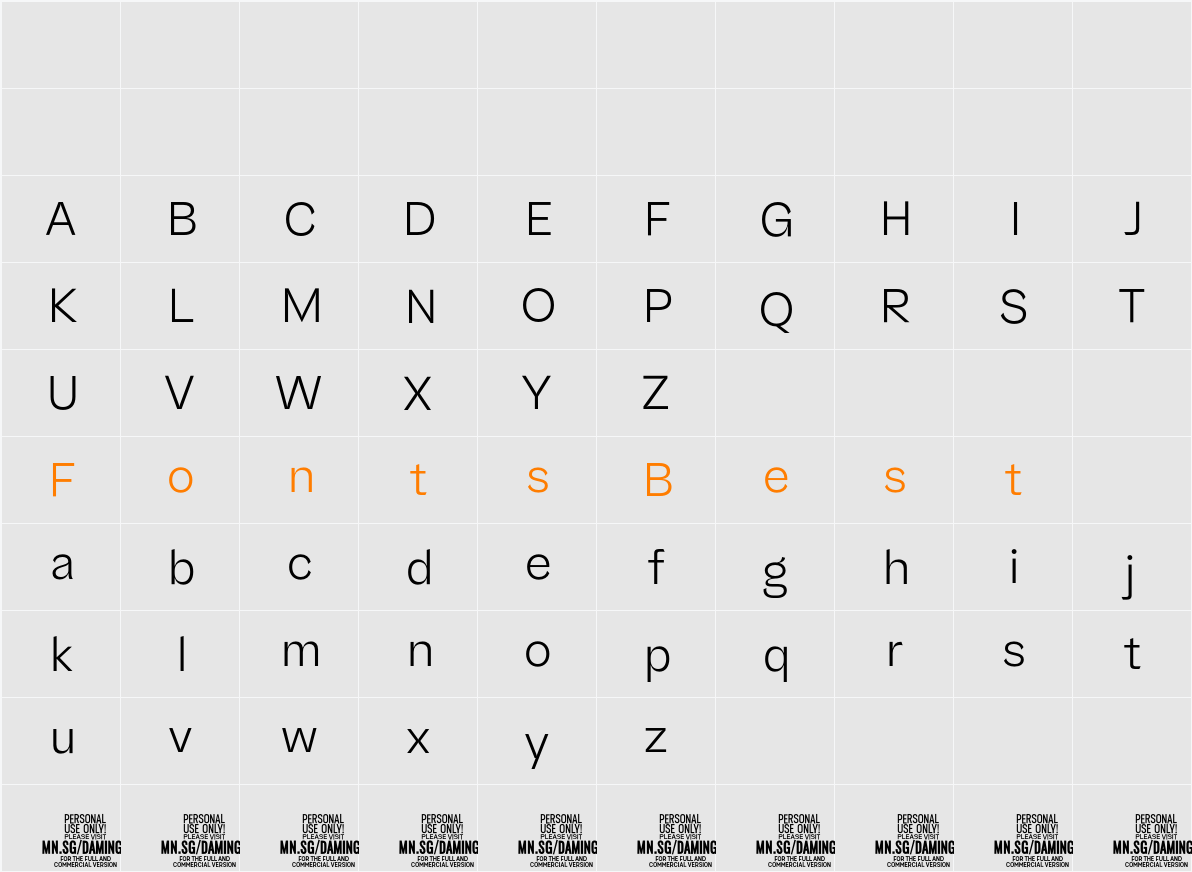 Daminga PERSONAL USE ONLY Light Character Map