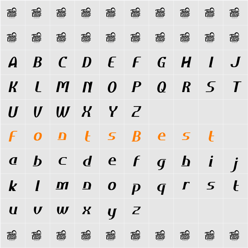 Daimor Black Slant Character Map