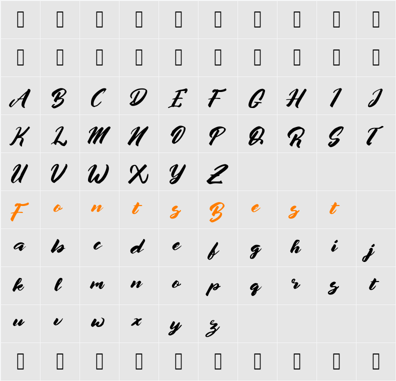afrinuma Character Map