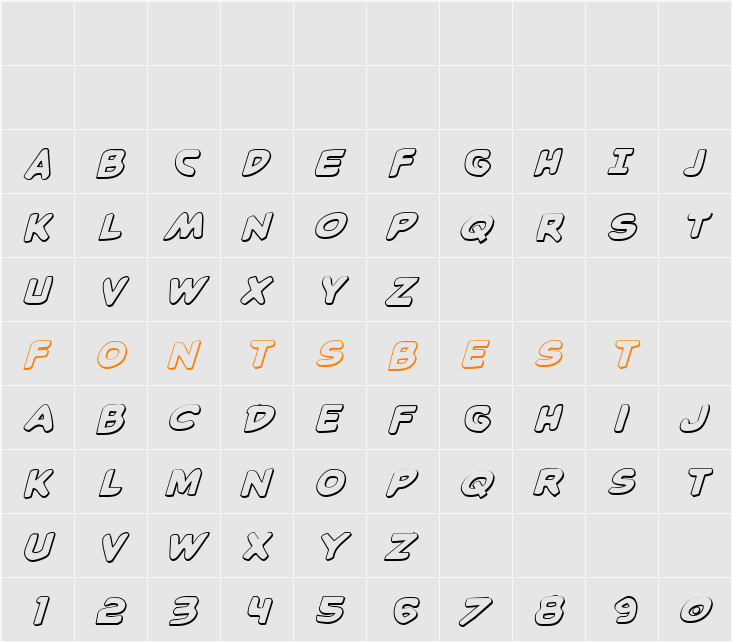 Caped Crusader 3D Italic Character Map