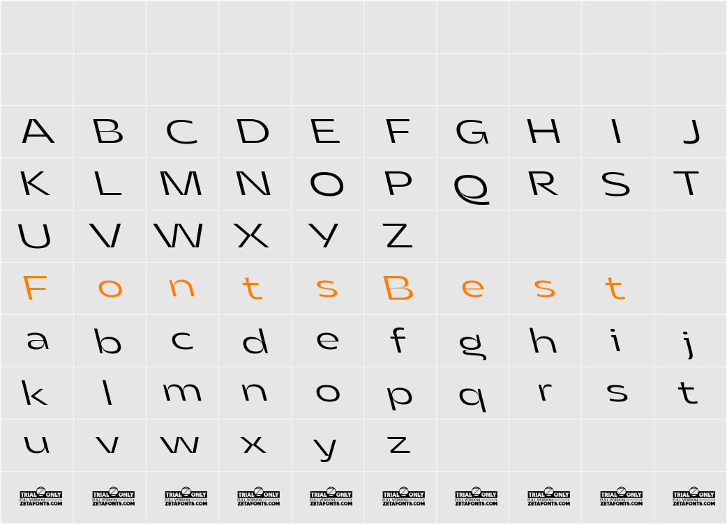 Asgard Trial Wide Light Backslant Character Map