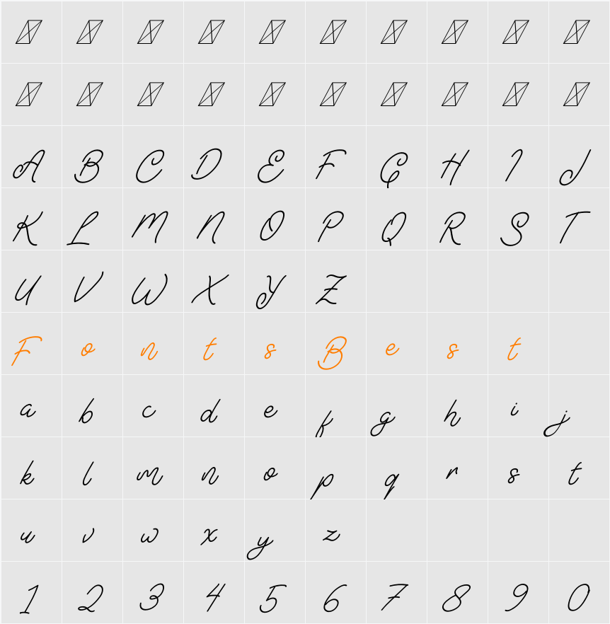 Astonia Italic Character Map