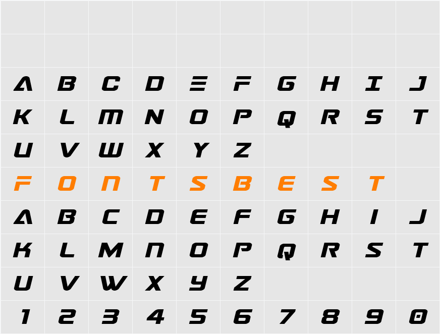 Astro Armada Expanded Italic Character Map