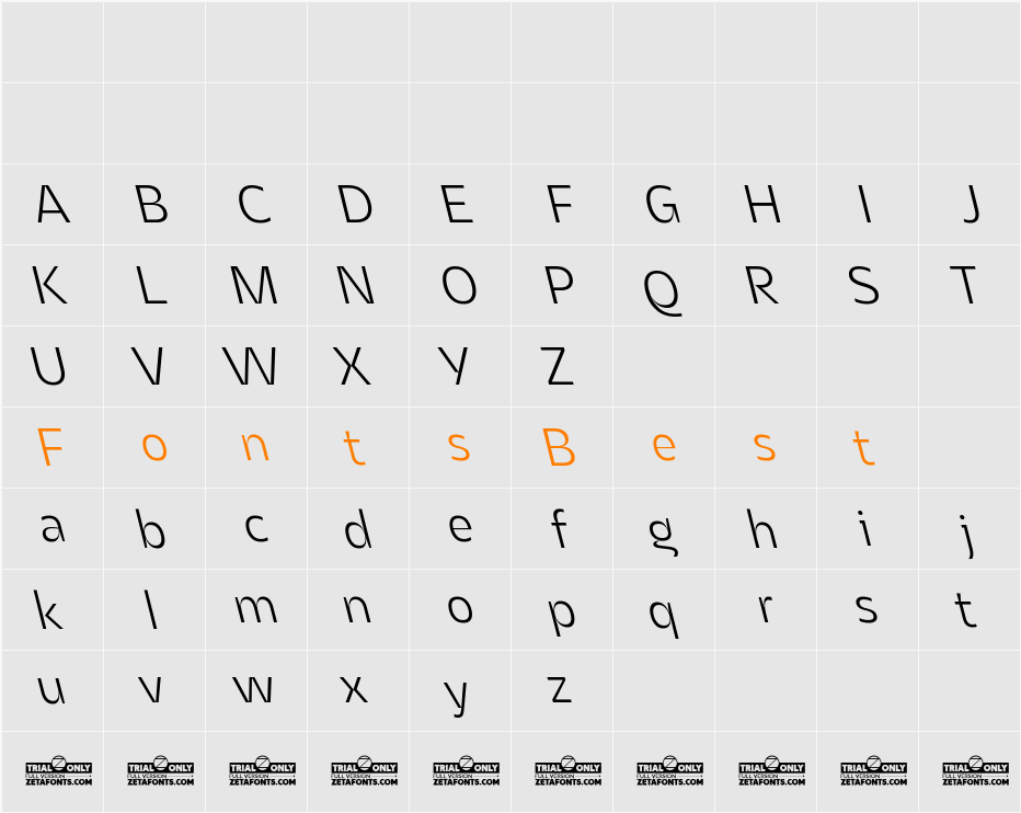 Asgard Trial Light Backslant Character Map