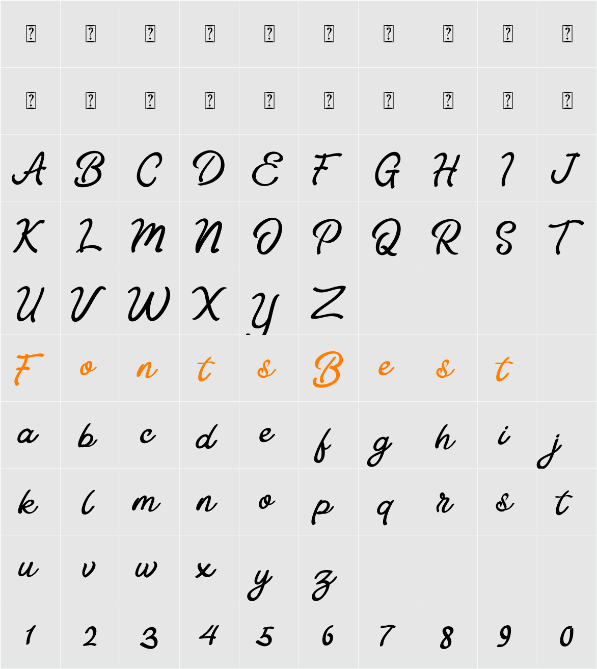 Astania Script Character Map