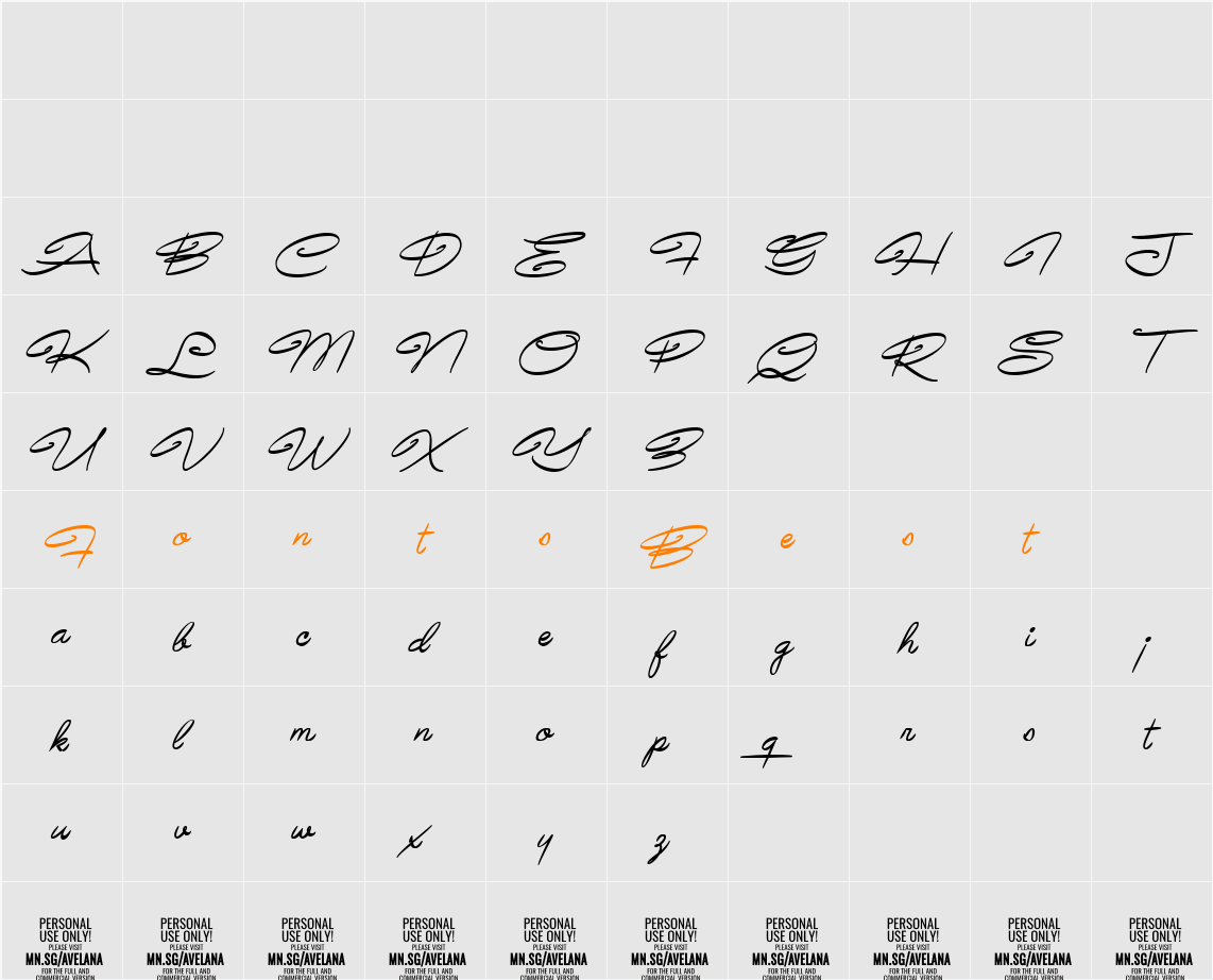 Avelana Medi Ital PERSONAL USE Character Map