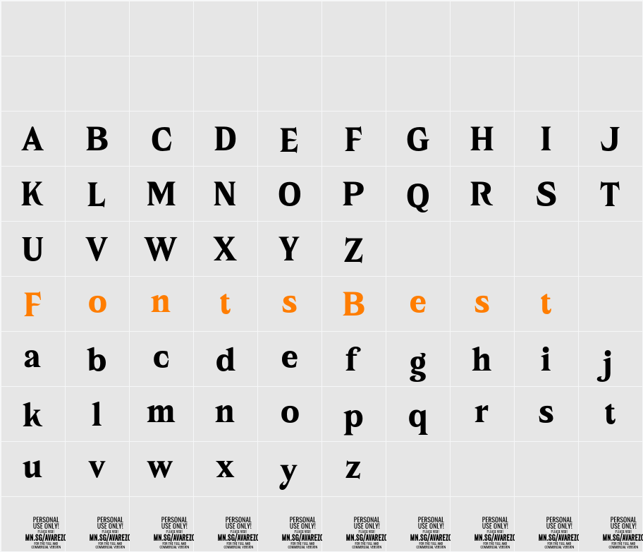Avarezo Serif PERSONAL USE Character Map