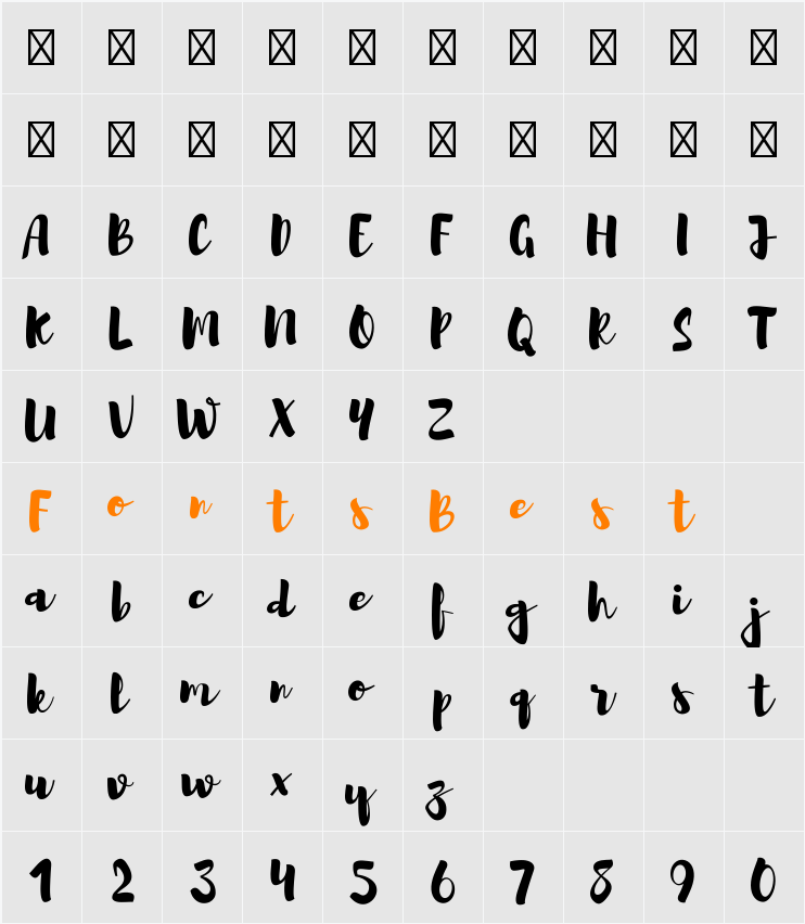Brusher Character Map