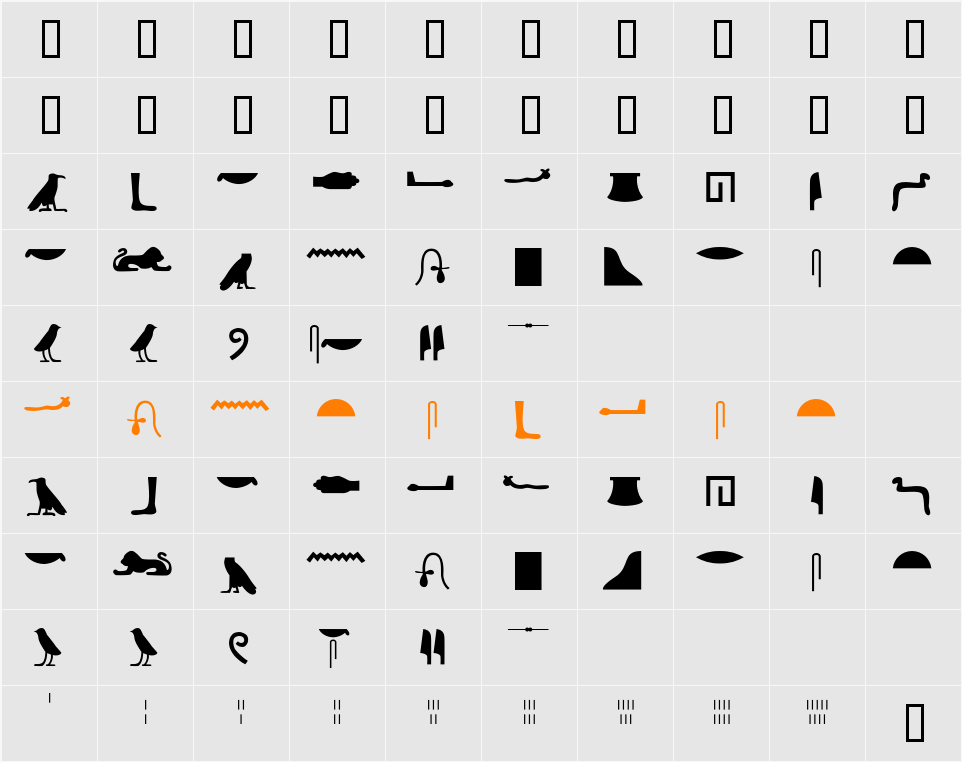Egyptian Hieroglyphs Silhouette Character Map