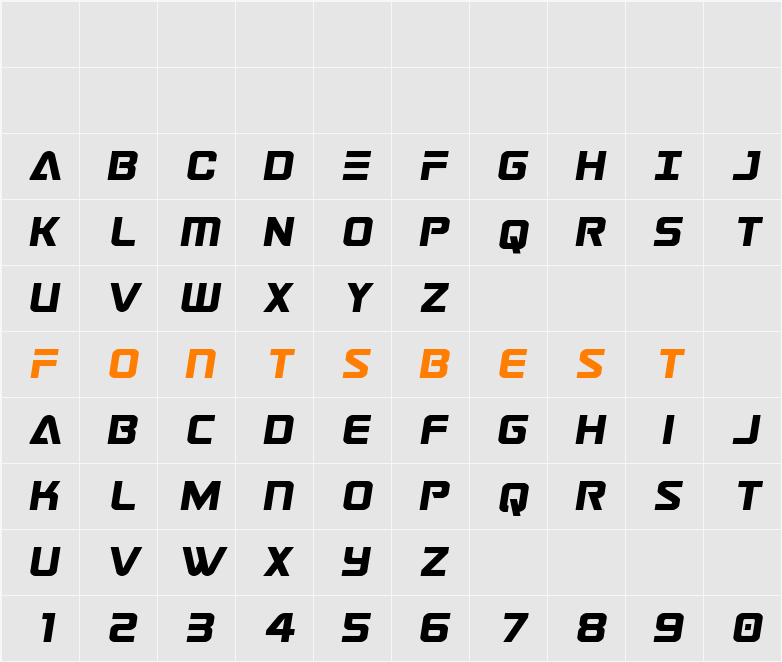 Astro Armada Title Semi-Italic Character Map