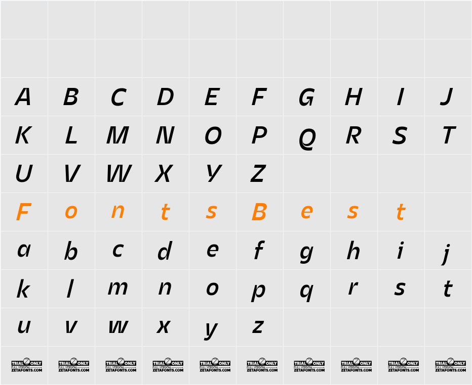 Asgard Trial Medium Italic Character Map