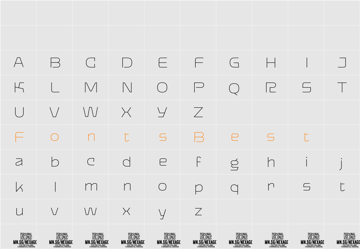 Nexagon Thin PERSONAL USE Character Map