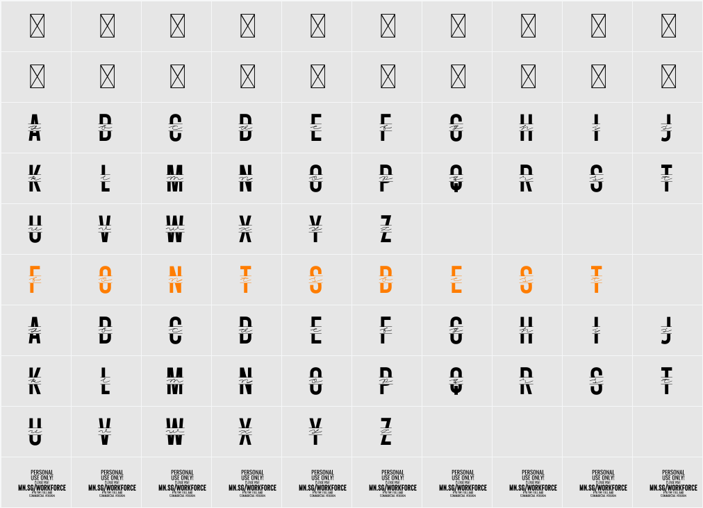 Workforce Taped PERSONAL USE Character Map