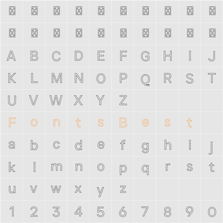 JUST Sans Outline Character Map