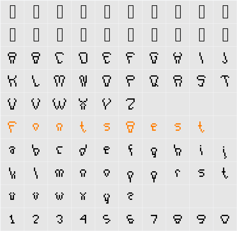 pixeLifealien9px Character Map