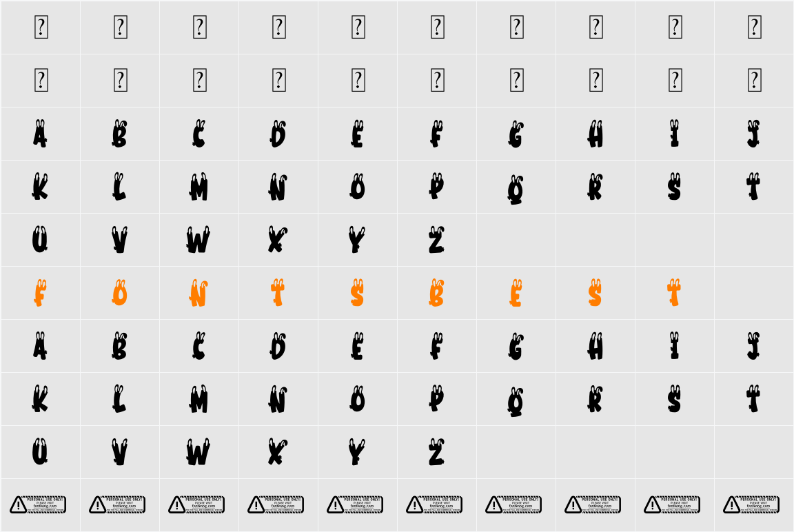 Bunny PERSONAL USE ONLY! Character Map