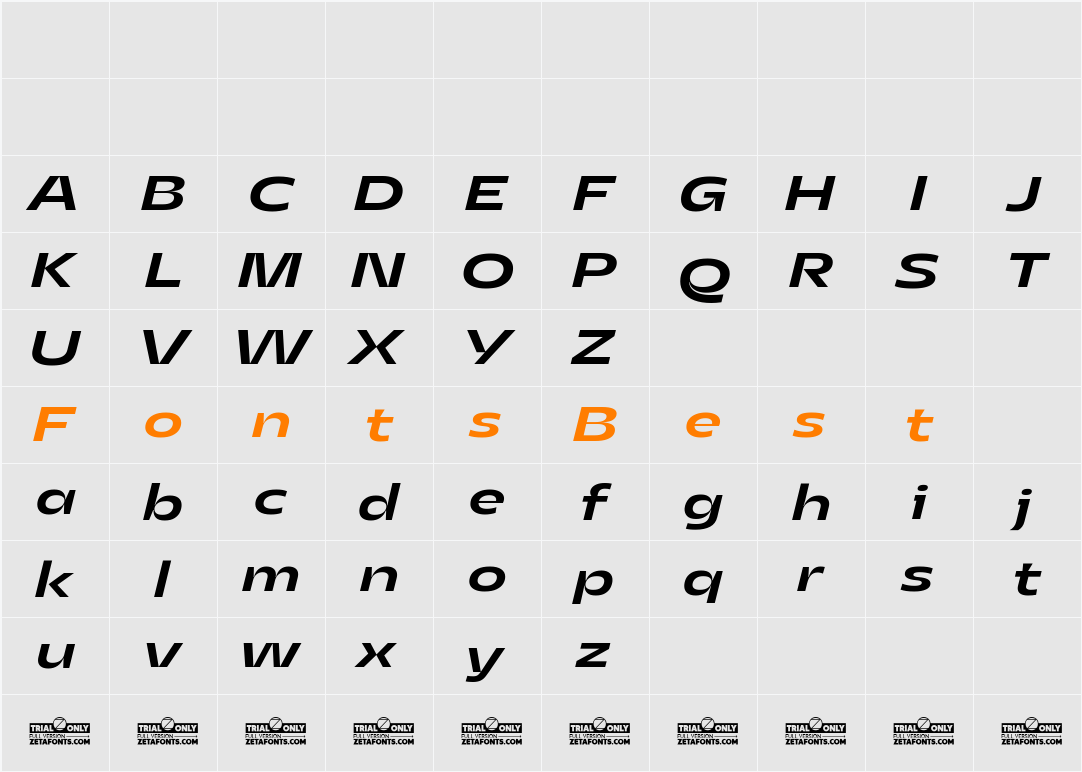 Asgard Trial Wide Medium Italic Character Map