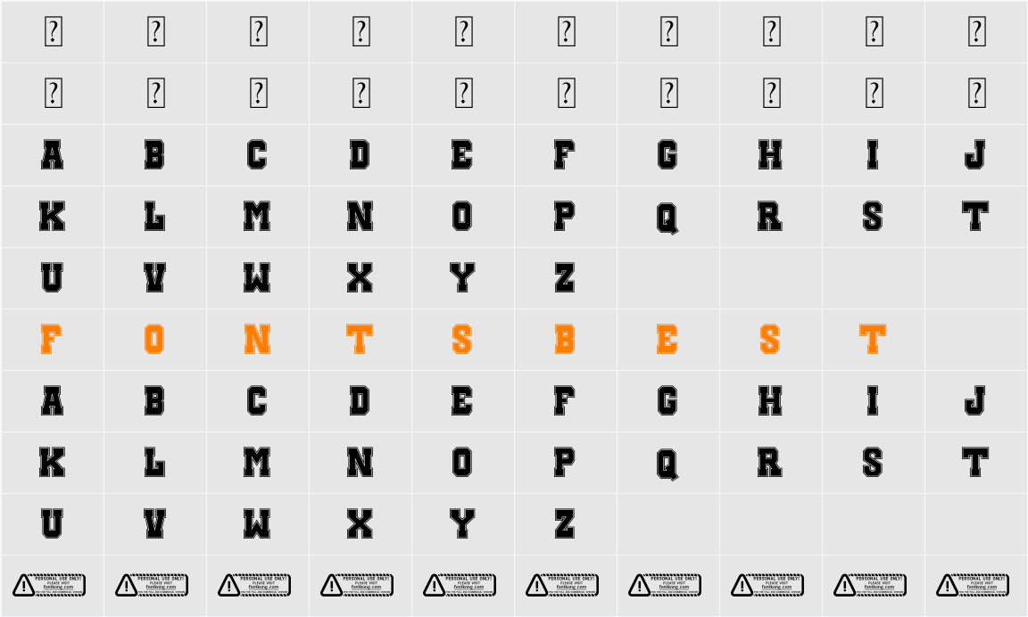 SPORT GAME PERSONAL USE ONLY! Character Map