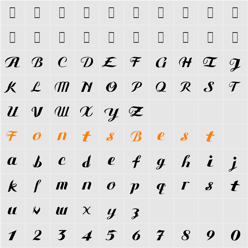 Gauche Display Character Map