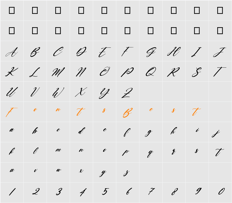 Baby Lovely Italic Character Map