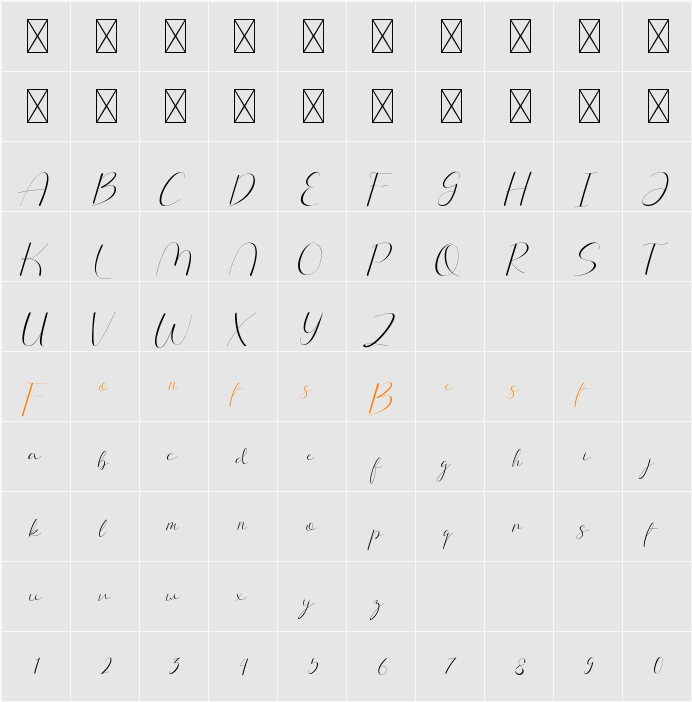 Arlington Script Character Map
