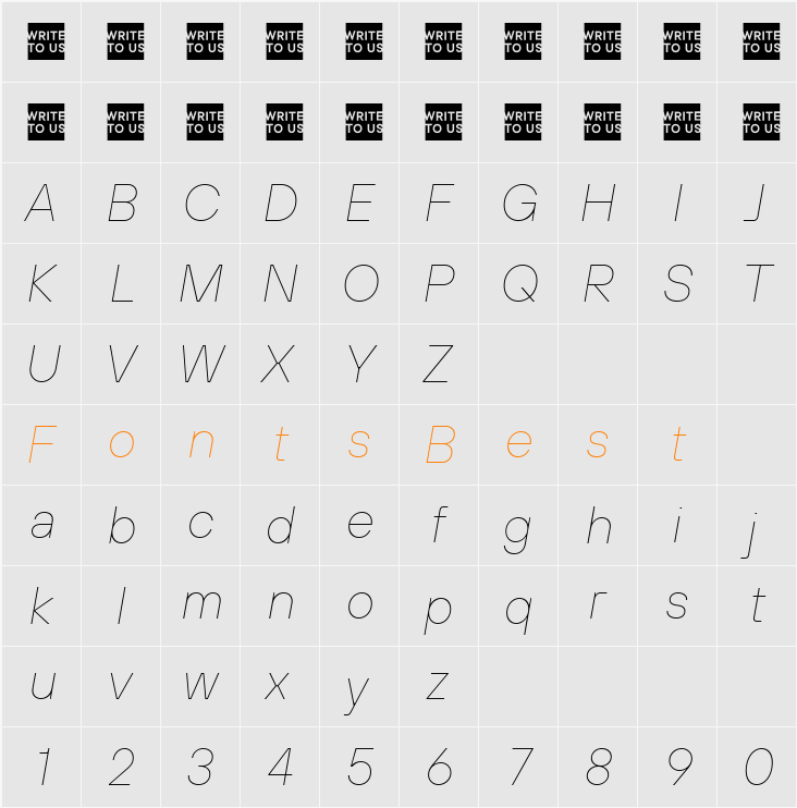 TT Hoves Pro Trial Hairline Character Map