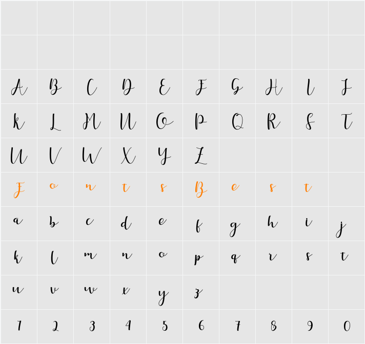 Arabella Script Character Map