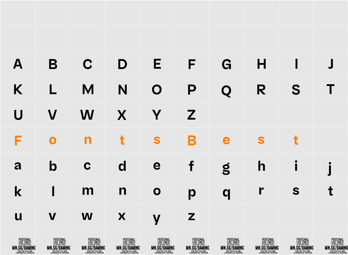 Daminga PERSONAL USE ONLY Medium Character Map