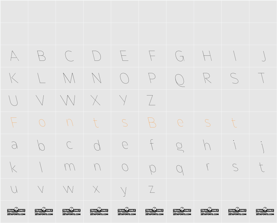 Asgard Trial Thin Backslant Character Map