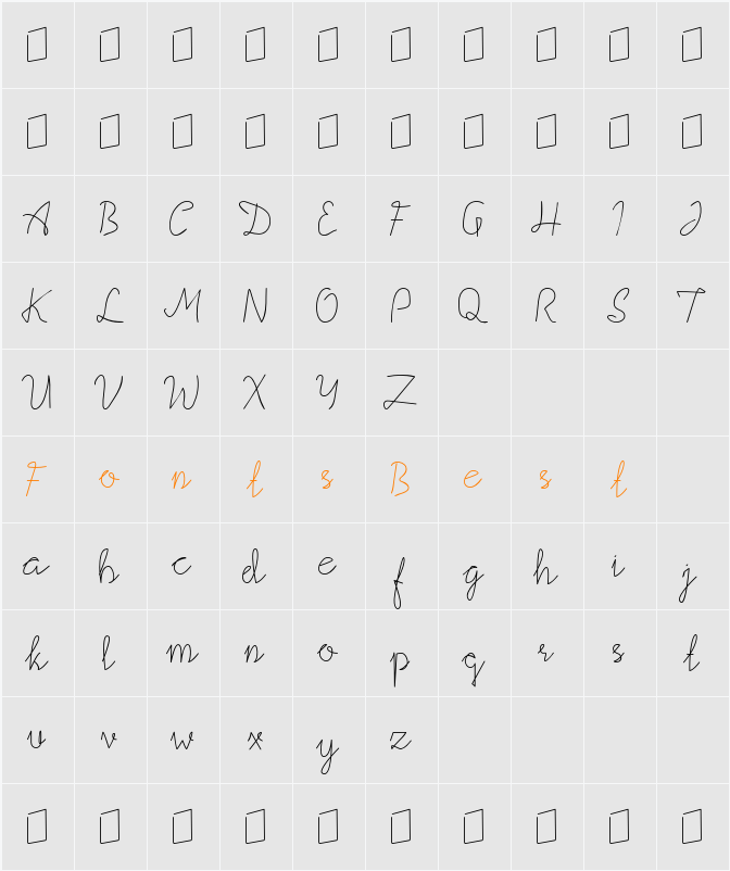 Aquilegia Script Character Map