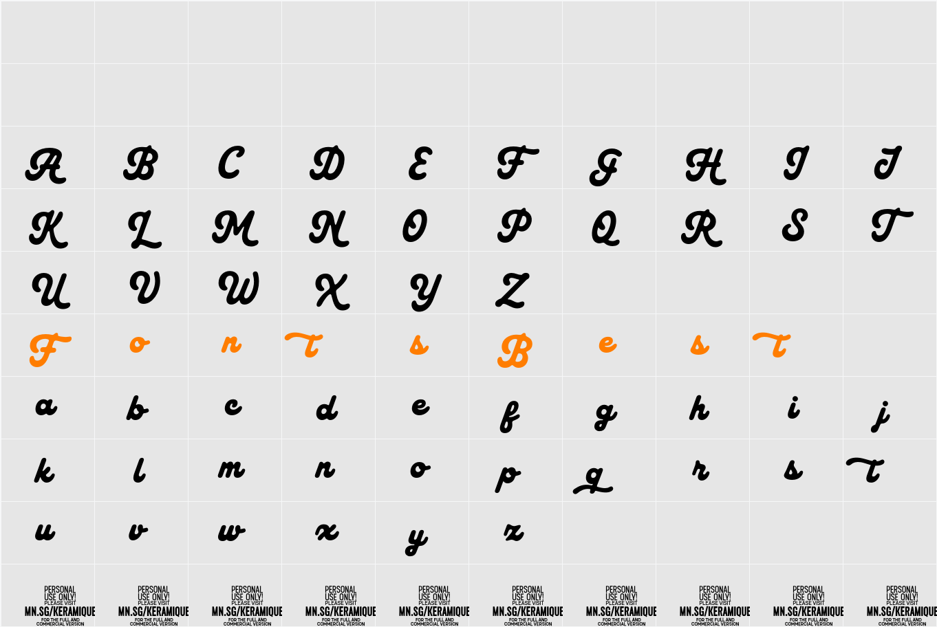 Keramique Script PERSONAL USE Character Map