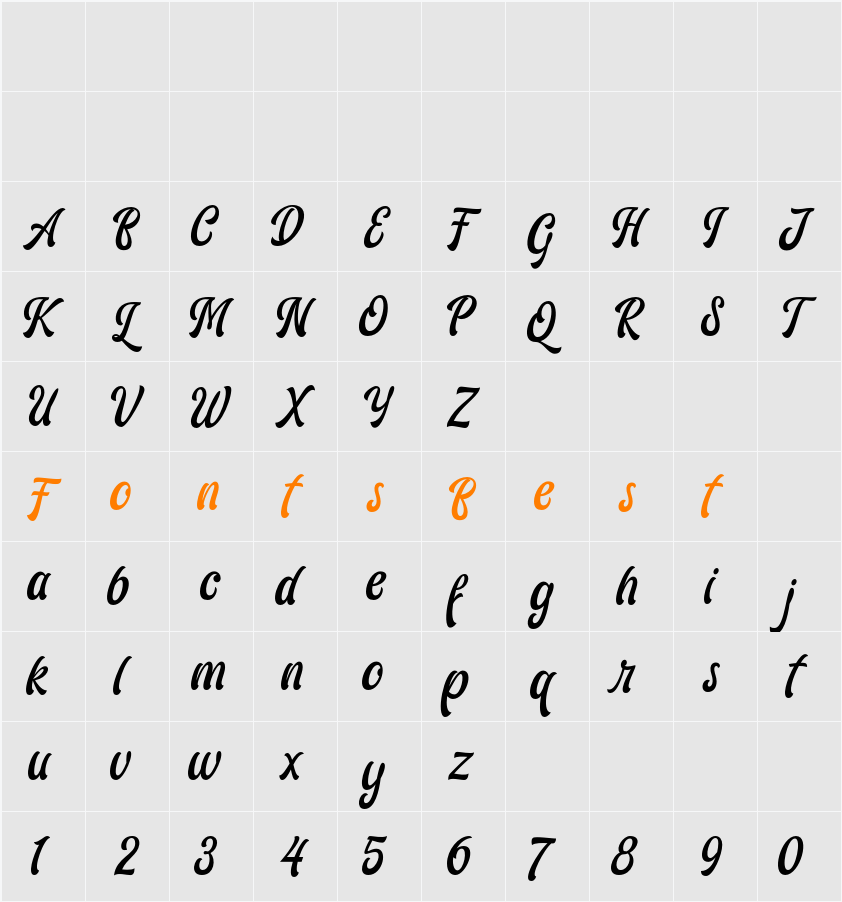 Ariestha Script Character Map