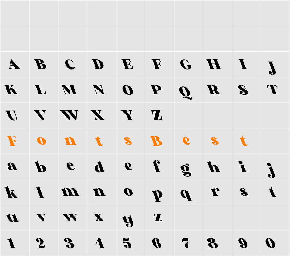 Glory Sunshine Oblique Character Map