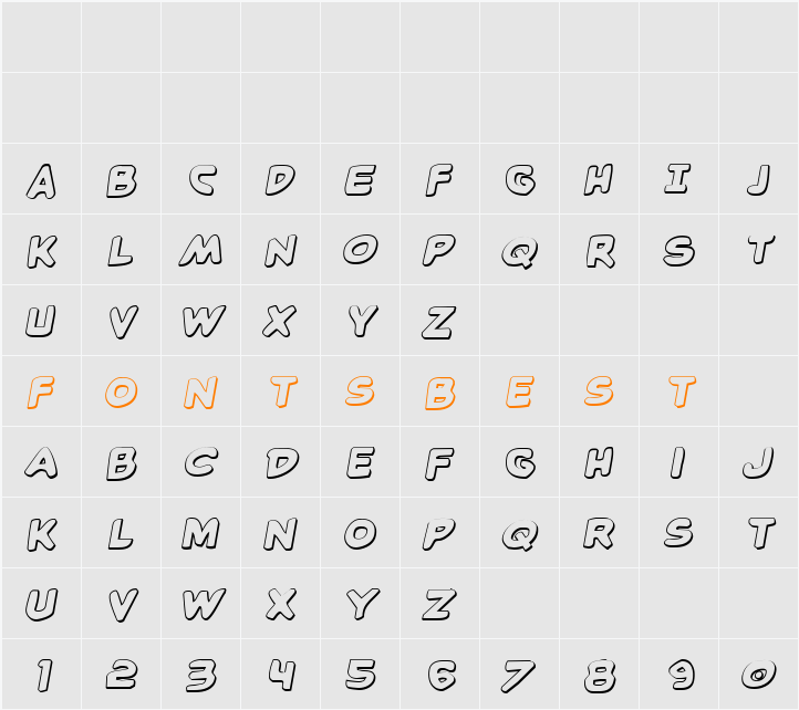 Caped Crusader 3D Semi-Italic Character Map