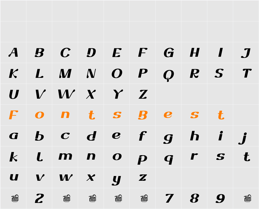 Dofend Black Slant Character Map