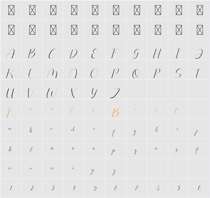 Arlington Script Character Map