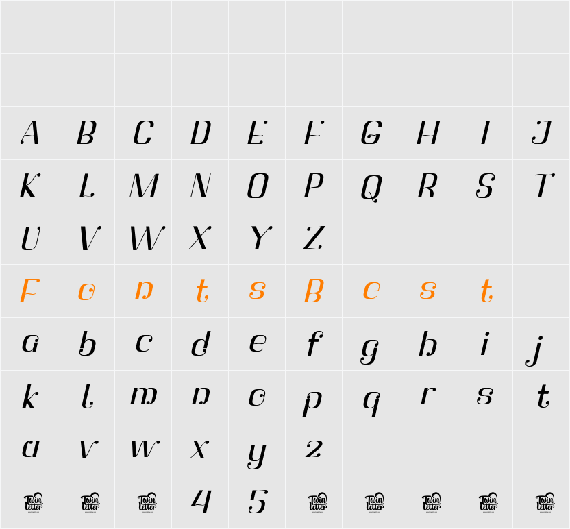 Botuna Black Slant Character Map