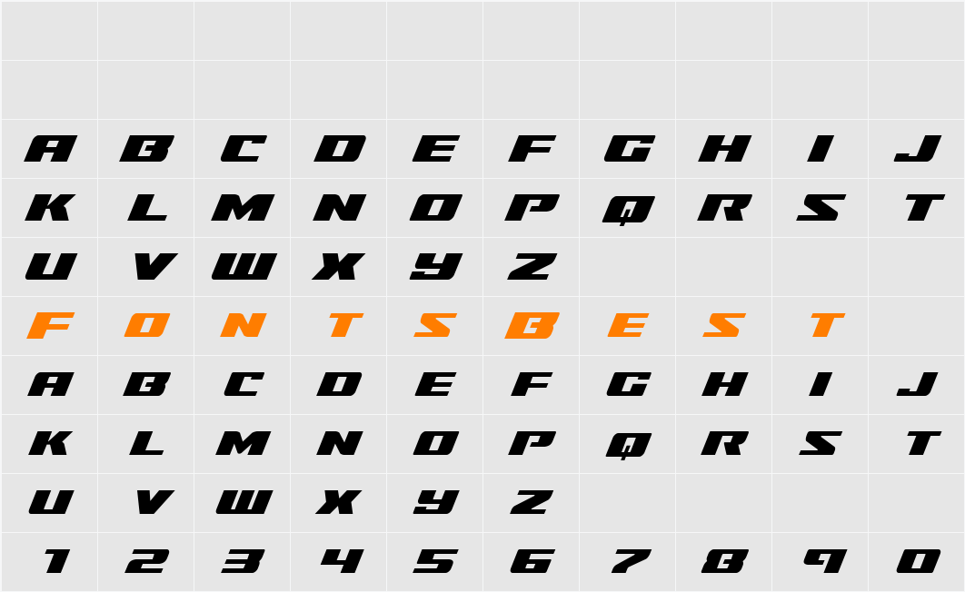 Super Brigade Spaced Character Map