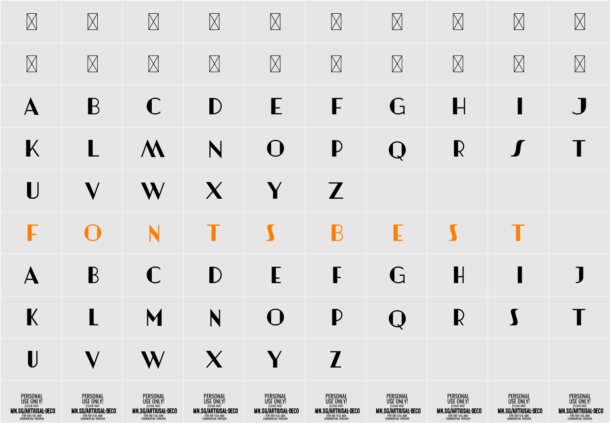 Artisual Deco Regular PERSONAL USE ONLY PERSONAL USE ONLY Character Map
