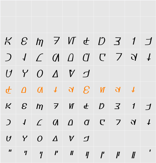 Aurebesh_Rodian Character Map