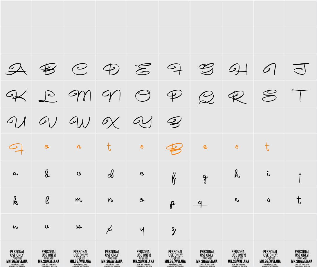 Avelana Medi PERSONAL USE Character Map