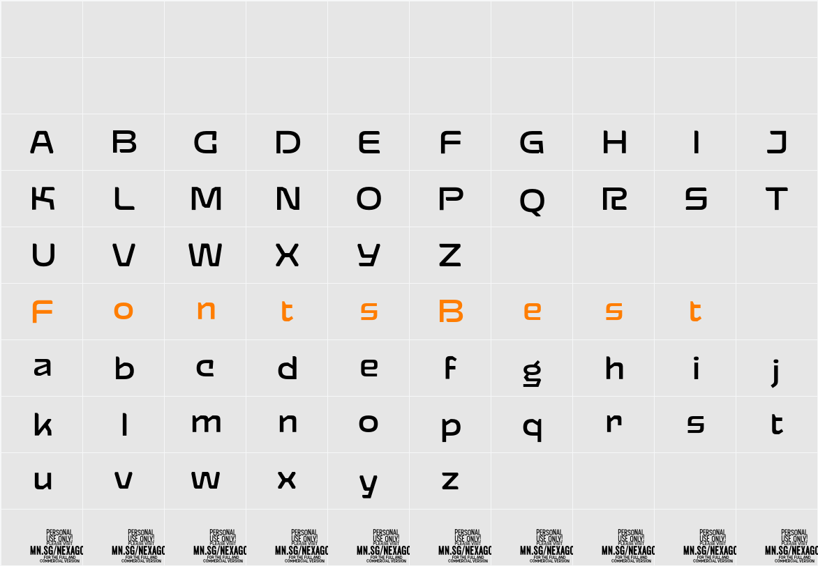 Nexagon Regular PERSONAL USE Character Map