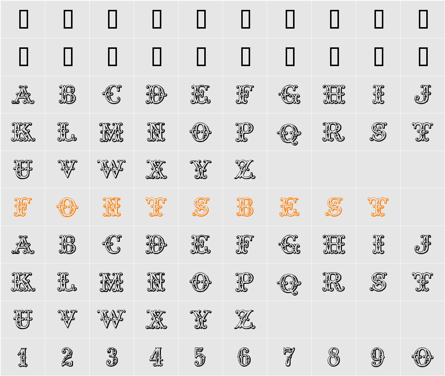 Tropicana Character Map
